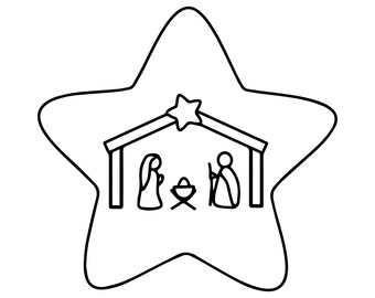キリスト降誕シーン SVG | 聖家族 PNG | スクラップブッキング用クリップアート | クリスマススターカード作り | 先生向けクラフトデザイン | イエスの飼い葉桶 DIY ステッカー