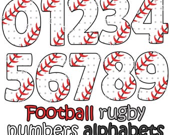 Rugby doodle-lettertype: cijfers en letters clipart (digitale png-download)