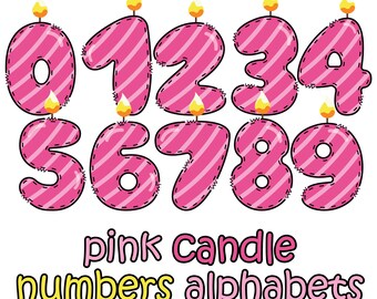 Roze kaars, cijfers en letters Clipart: png-doodlelettertype (digitale download)