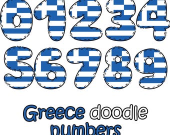 Griekenland vlaggetallen clipart: rugbylettertype (digitale png-download)