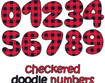 Clipart geruite doodle lettertype: png-nummers en -letters (digitale download)