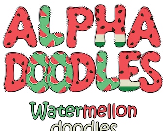 Watermeloenalfabet PNG-afbeelding: doodle-lettertype (digitale download)