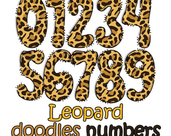 Nummers met luipaardprint, PNG-clipartlettertype (digitale download)