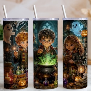 Harry Potter Halloween 20oz Skinny Tumbler-Folie (PNG), Harry, Ron, Hermine, Zauberkessel, Geister – Sublimationsdesign, digitaler Download