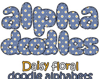 Daisy Floral Doodle-alfabet PNG-afbeelding (digitale download)