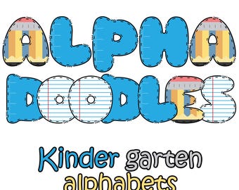 Clipart rugbylettertype: kleuterschool doodle alfabet, png (digitale download)
