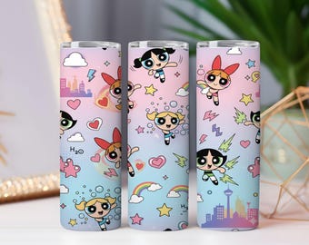 Retro Girl Power Tumbler Wrap PNG, Cartoon Pop Art (digitaler Download)