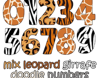 Clipart nummers luipaardprint: png-lettertype giraffe (digitale download)