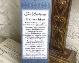 Las Bienaventuranzas, Marcapáginas Cristianos Blue Argyle, Mateo 5:3-10, Marcapáginas Hechos a Mano, Marcapáginas de Lectura, Marcapáginas con Escrituras