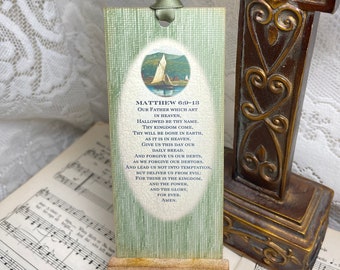 Handmade Lord's Prayer Bookmark, Nautical Green, Matthew 6:9-13