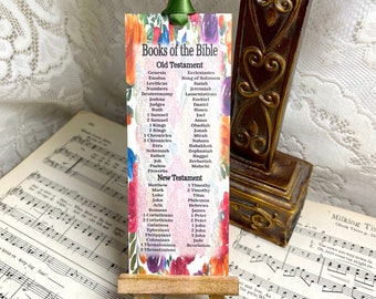Books of the Bible Bookmark, Red, Yellow and Green Floral, Version One, 66 Books of the Bible, Paper Chipboard Bookmarks