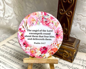 The Angel of the Lord - Scripture Art - Psalm 34:7 - Magnet, 3.5 Inch Religious Gift - Refrigerator Magnet