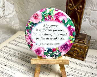 My Grace is Sufficient for Thee - Scripture Art - 2nd Corinthians 12:9 Magnet, 3.5 Inch Religious Gift - Refrigerator Magnet