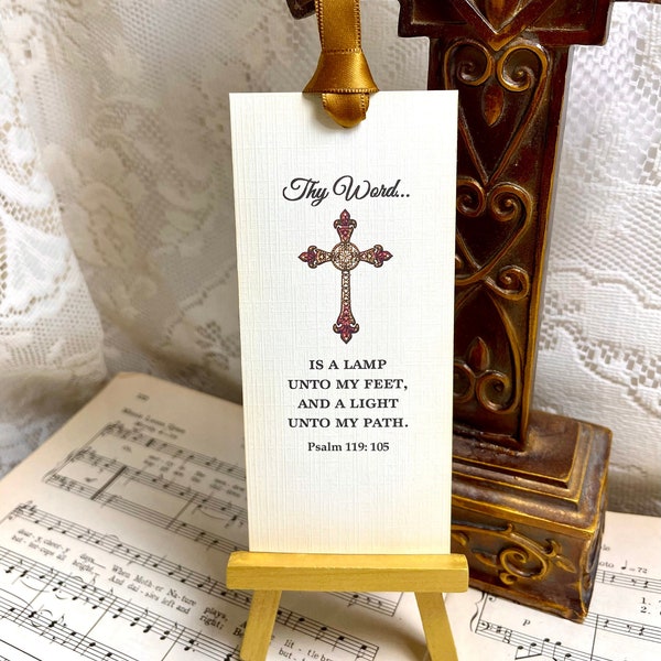 Psalm 119:105 Bookmark, Christian Cross Handmade Bookmark, Thy Word is a Lamp, Reading Bookmarks, Paper Chipboard Bookmarks, Scripture