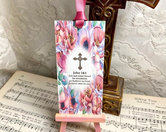 John 14:1, Let not Your Heart be Troubled, Bible Verse, Scripture Art, Religious Bookmark, Bible Verse Gift