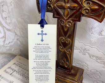 Marcapáginas con versículo bíblico, 1 Juan 1:5-10, Este es el mensaje que hemos oído de él, Marcapáginas cristiano, Marcapáginas con escritura, Arte religioso