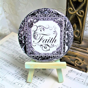 Faith Magnet, Christian Magnet, 3.5 Inch Magnet - Religious Gift Magnet -Classic Black and White Ornate Magnet