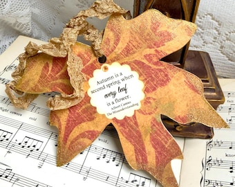 Autumn Bookmark, Albert Camus, The Misunderstanding, Chipboard Maple Leaf Bookmark - Literary Bookmark