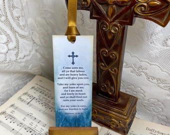 Mateo 11:28-30, Marcapáginas con versículo bíblico, Venid a mí todos los que estáis trabajados y cargados, Marcapáginas religioso, Marcapáginas de arte cristiano