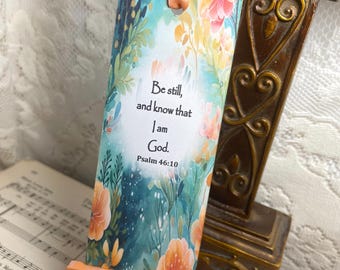 Salmo 46:10, Marcapáginas de flores, «Estad quietos y sabed que yo soy Dios», Marcapáginas de flores, Marcapáginas hecho a mano, Marcapáginas con versículo bíblico, Regalo con versículo bíblico