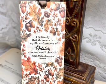 Autumn Bookmark, Ralph Waldo Emerson, Nature, Reading Gift, Book Lover Bookmark