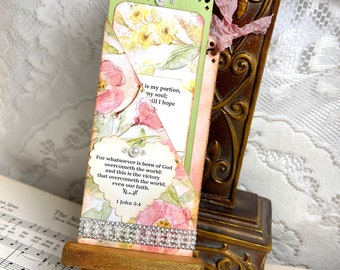 Lamentations 3:24 Christian Bookmark with Sleeve, Scripture Bookmark Sleeve 1st John 5 Verse 4, Pastel Colors