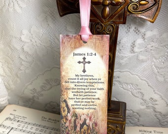 James 1:2-4, Count It All Joy, Pink Religious Bookmark, Christian Bookmark, Scripture Bookmark, Christian Art