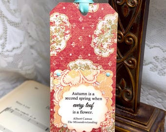 Autumn Bookmark, Albert Camus, Autumn is a Second Spring, Reading Gift, Book Lover Bookmark