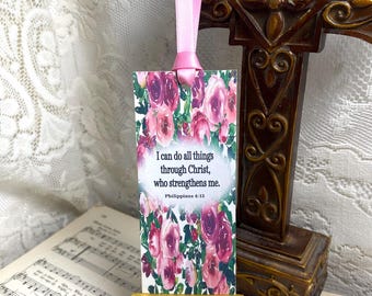 Marcapáginas de regalo, Todo lo puedo en Cristo que me fortalece - Arte bíblico - Filipenses 4:13, Marcapáginas, Regalo religioso - Marcapáginas para amantes de los libros