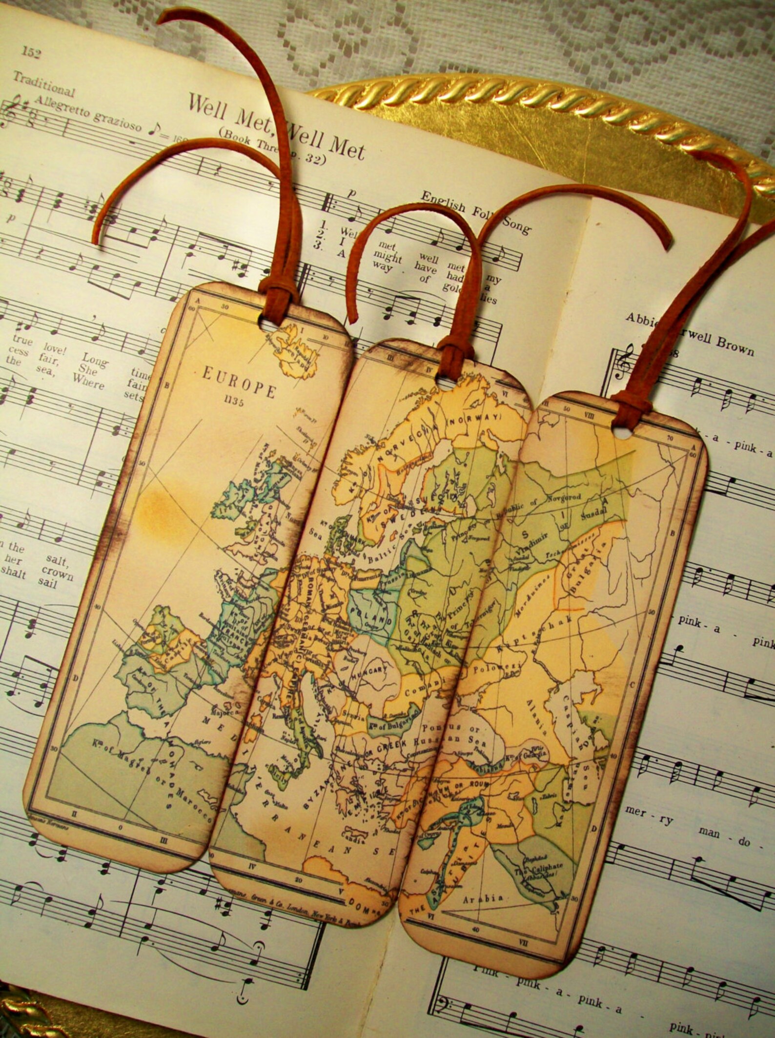 European Map Bookmarks Circa 1135 Old Map Bookmark Set of 3 | Etsy