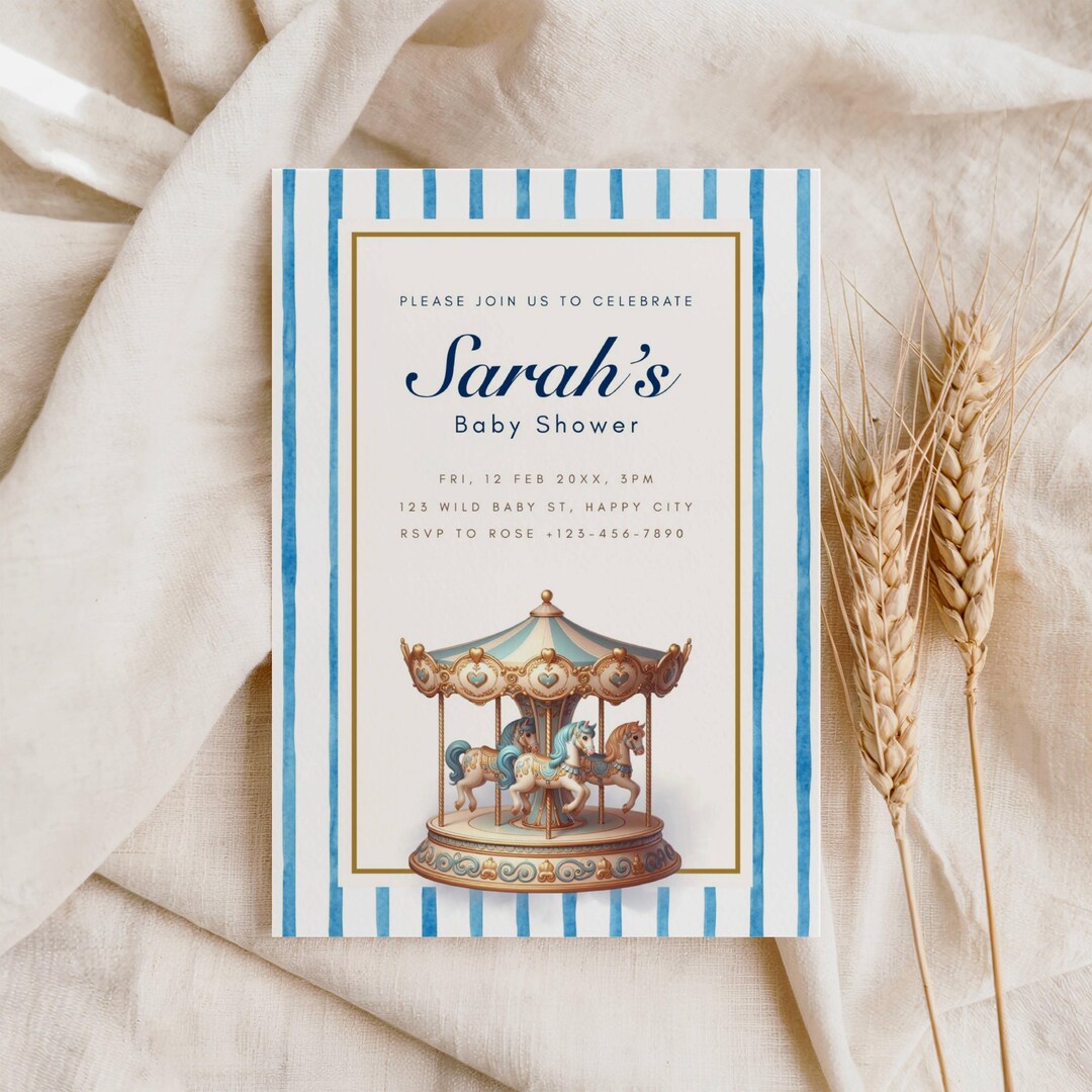 Vintage Carousel Baby Shower Invite, Merry Go Round Boy Invitation ...