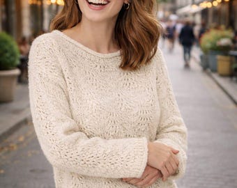 Patrón de punto para suéter de mujer en PDF, jersey con punto ondulado, descarga digital.