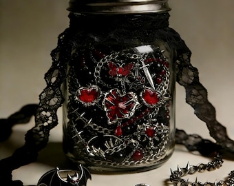 Gothic Jewelry Jar | Curated Dark Vintage Necklace, Earrings, Rings & Bracelets Set | Aesthetic Gift for Her