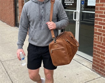 Handmade Leather Duffel Bag, Full Grain Weekender Travel Bag