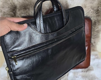 Bolso para portátil de piel negra, bolso bandolera italiano hecho a mano para MacBook de 13, 14 y 15 pulgadas.