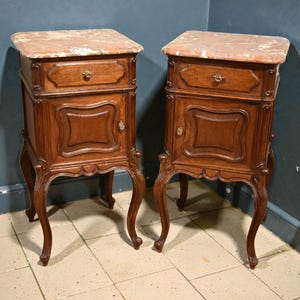Vintage Pair of French Oak Bedside Cabinets Antique