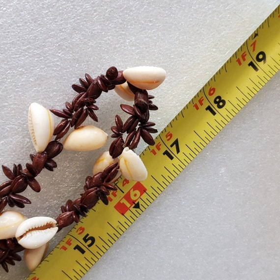 Vintage 70s Cream Cowrie Shell Long Brown Seed Ne… - image 5