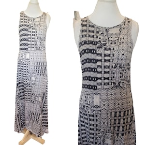 Vintage Y2K Lauren Ralph Lauren Gray Aztec Print Maxi Dress Sleeveless Large