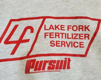 Vintage 90s Hanes Crewneck Gray Sweatshirt Lake Fork Fertilizer Service Pursuit Size Large