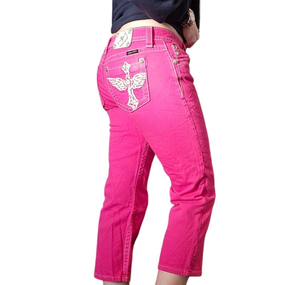Y2K Miss Me Sz 8 Pink Denim Cropped Jeans Low Ris… - image 7