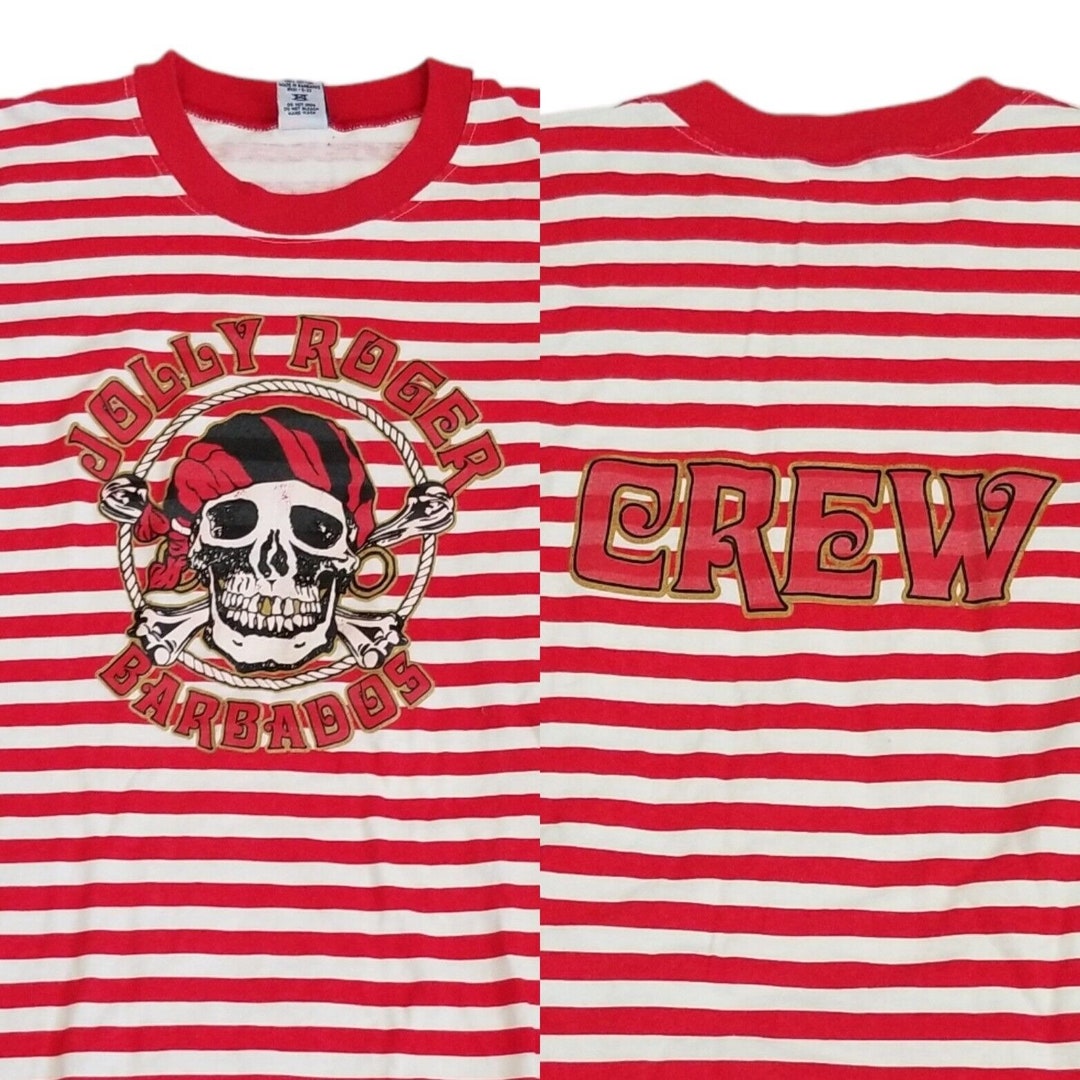 Vintage 90s Jolly Roger Barbados Pirate Crew Cruise Red Etsy