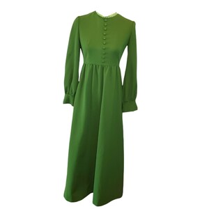Vintage 60s 70s Womens Small Empire Waist Dress Floor Length Kelly Green image 1
