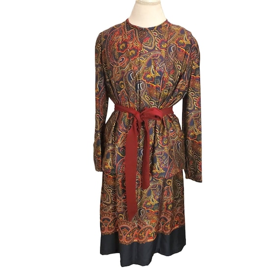 Vintage Dark Paisley Longsleeve Midi Dress With J… - image 1
