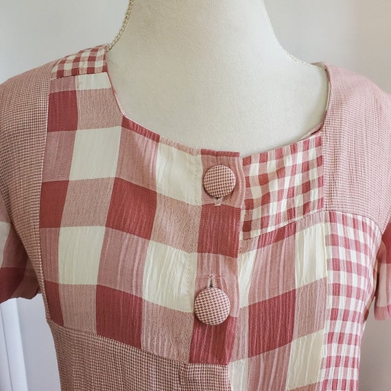 Vintage 90s Babydoll Plaid Dress Dusty Rose Pink … - image 2