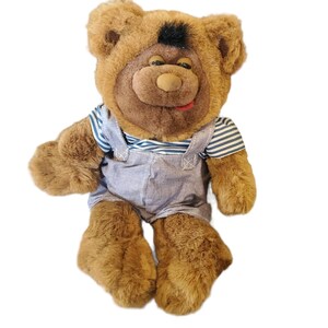 Vintage 1996 Uneeda Doll Talking Teddy Bear Plush Brown WORKS Teaching Overalls