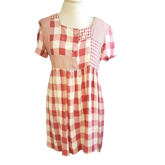 Vintage 90s Babydoll Plaid Dress Dusty Rose Pink … - image 3