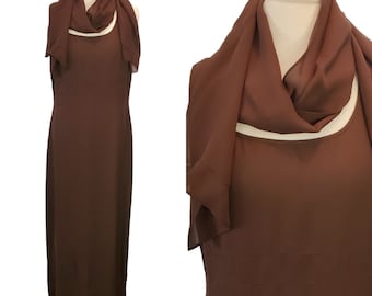 Vintage 90s Ann Taylor Sleeveless Silk Maxi Dress W Scarf Minimalist Size 12