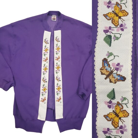 Vintage 90s Purple Granny Core Open Cardigan Swea… - image 1