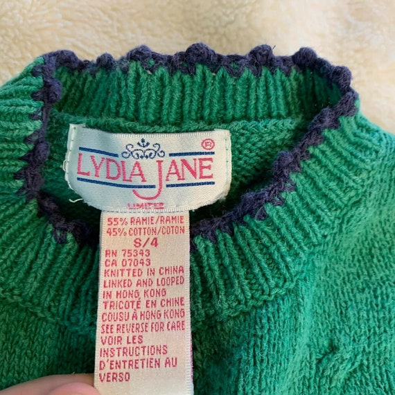 Vintage 90s Girls Sz 4 Tea Time Cardigan Sweater Green Purple
