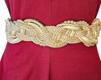 Vintage 90s Ivory Pearl Woven Satin Belt - Etsy display picture 3
